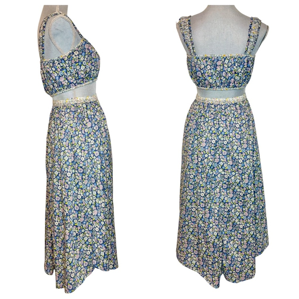American Eagle Floral Crop Top Blue Cottagecore Small - Picture 3 of 12